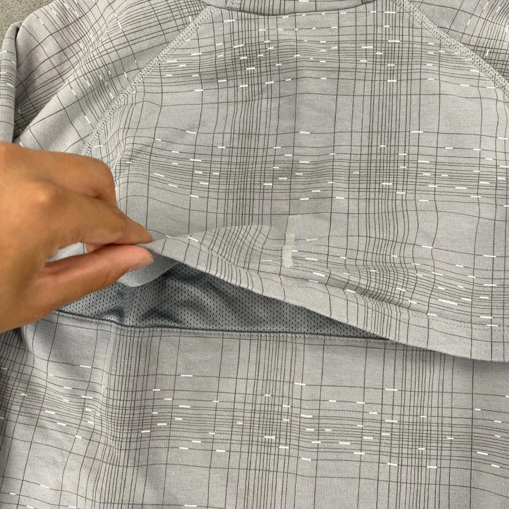 Nike Running Dri-FIT Grey Plaid Hoodie Ventilated Thumbhole Performance Small